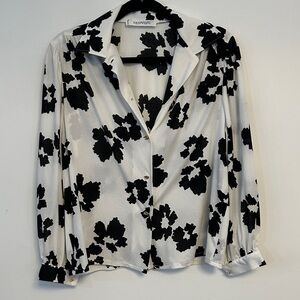 Elegant Black and White Floral Button Down Shirt